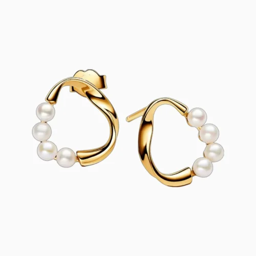 Aretes Broquel De Plata Forma Oganica y Perlas