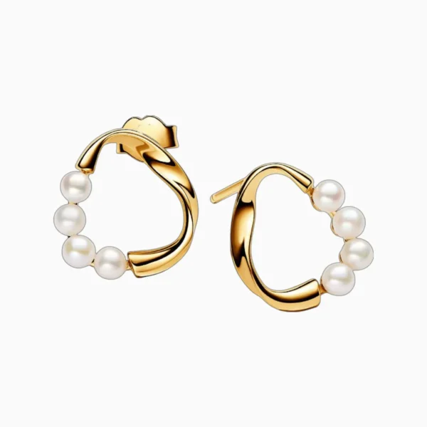 Aretes Broquel De Plata Forma Oganica y Perlas