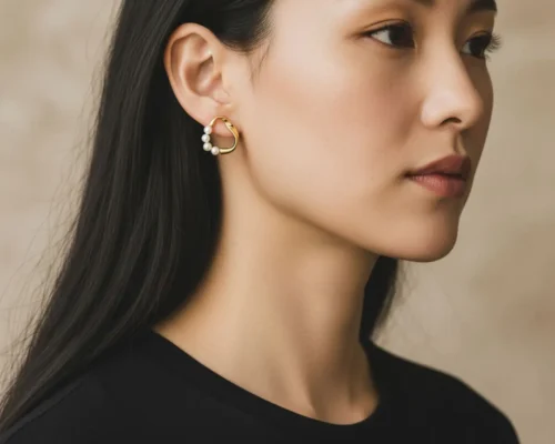 Aretes Broquel De Plata Forma Oganica y Perlas