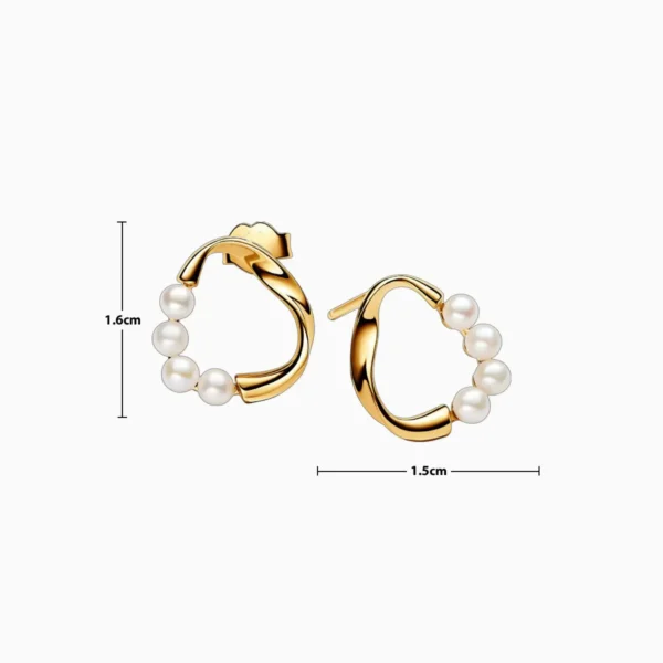 Aretes Broquel De Plata Forma Oganica y Perlas