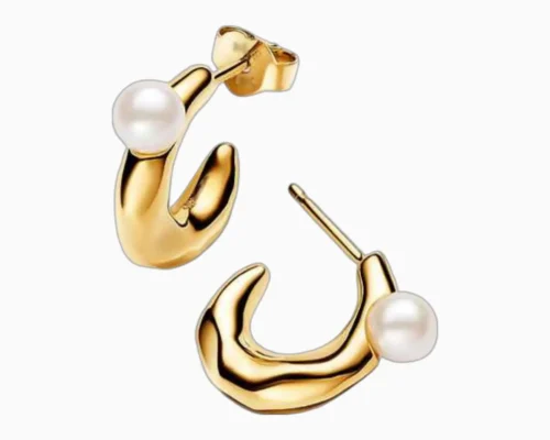 Aretes Broquel De Plata Forma Organica Perla