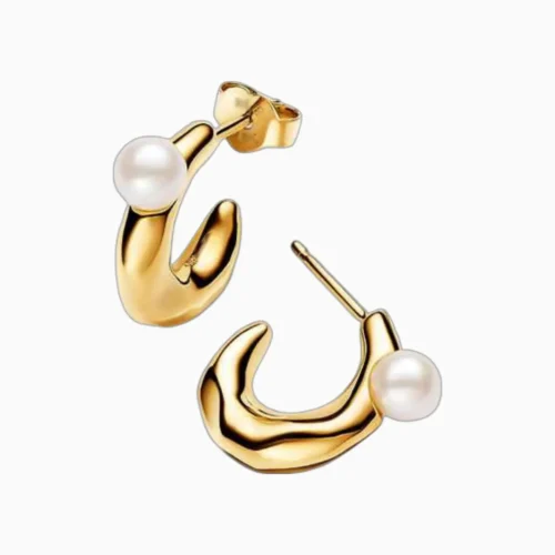 Aretes Broquel De Plata Forma Organica Perla