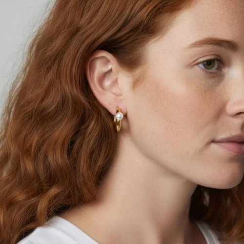 Aretes Broquel De Plata Forma Organica Perla
