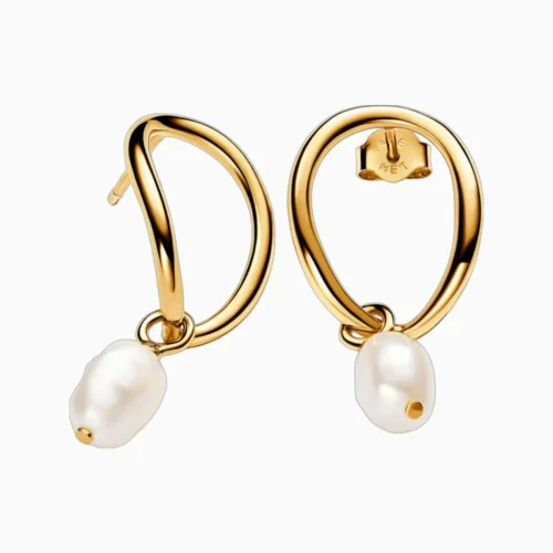 Aretes Broquel De Plata Forma Organica y Perla