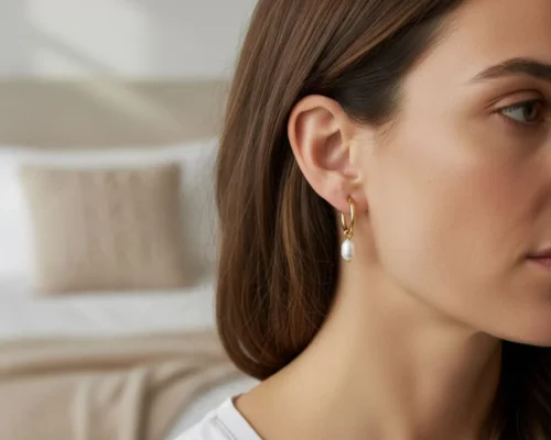 Aretes Broquel De Plata Forma Organica y Perla
