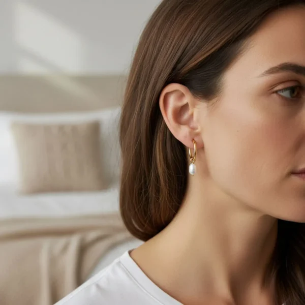 Aretes Broquel De Plata Forma Organica y Perla