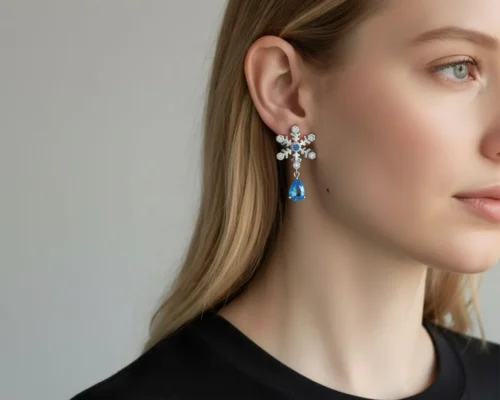 Aretes Broquel De Plata Gota De Nieve