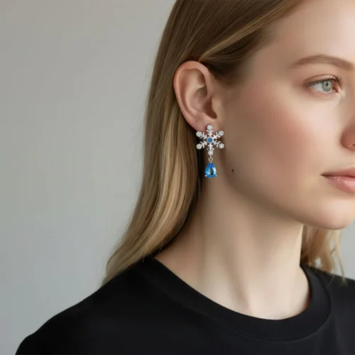 Aretes Broquel De Plata Gota De Nieve
