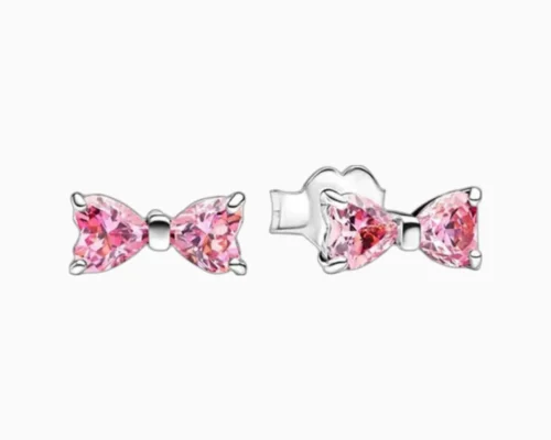 Aretes Broquel De Plata Moño Rosa Aretes Broquel De Plata Moño Rosa