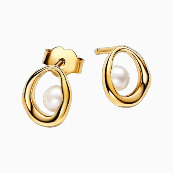Aretes Broquel De Plata Ovalo Y Perla