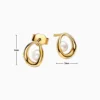 Aretes Broquel De Plata Ovalo Y Perla