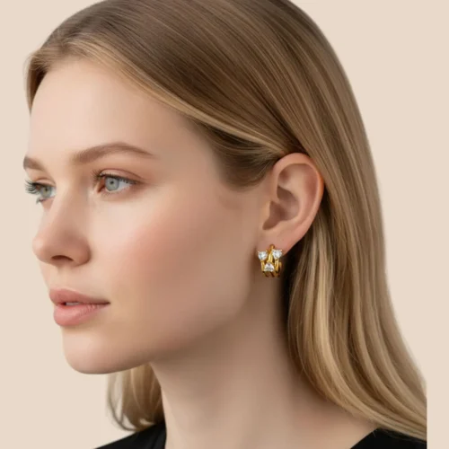 Aretes Broquel De Plata Triple Corazon