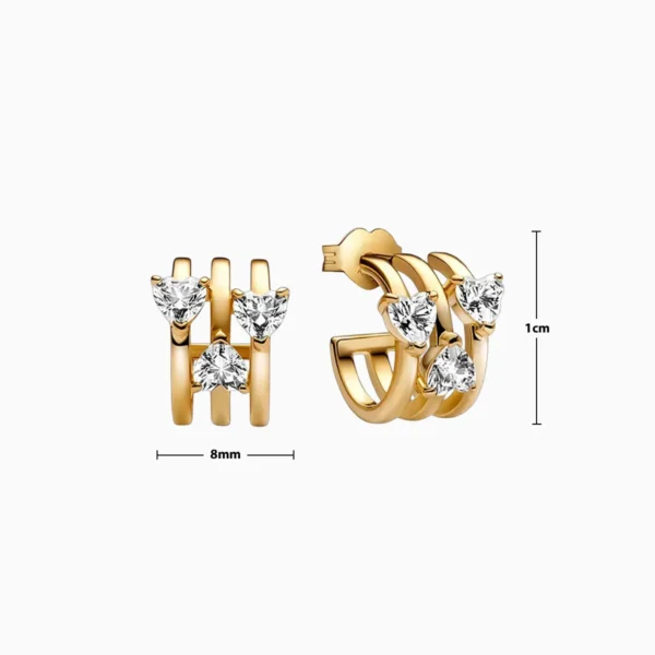Aretes Broquel De Plata Triple Corazon