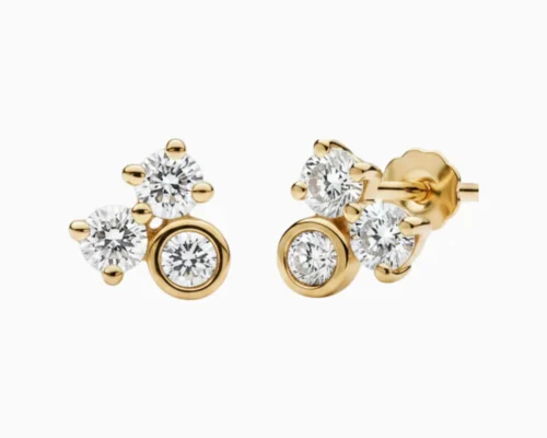 Aretes Broquel De Plata Triple Diamante