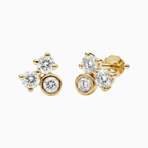 Aretes Broquel De Plata Triple Diamante