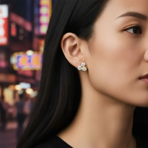 Aretes Broquel De Plata Triple Diamante