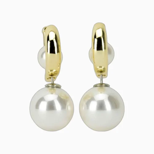 Aretes Huggies De Oro Con Perlas