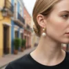 Aretes Huggies De Oro Con Perlas