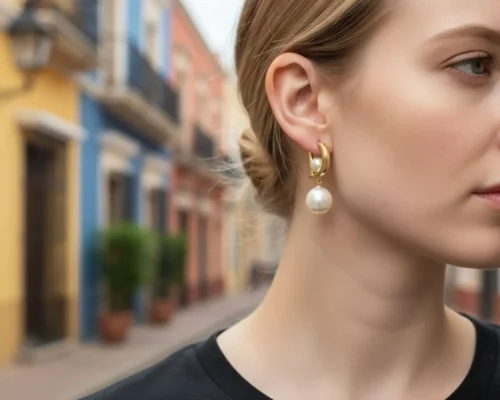 Aretes Huggies De Oro Con Perlas