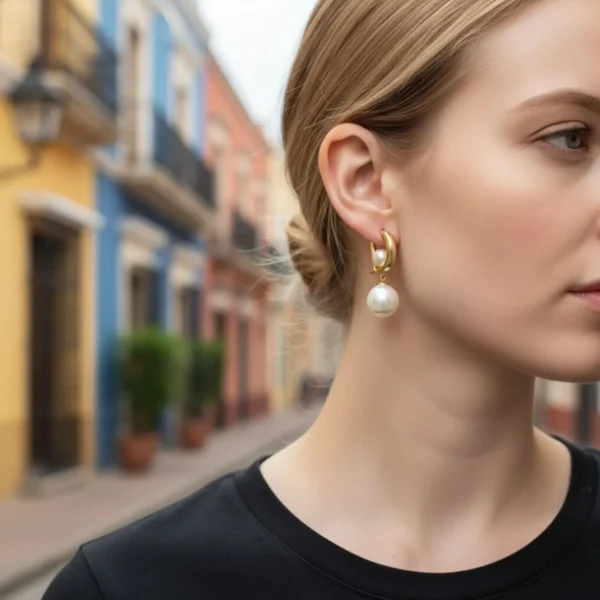 Aretes Huggies De Oro Con Perlas