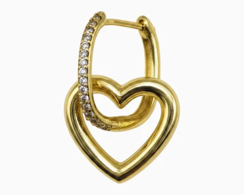 Aretes Huggies De Oro Corazon Dorado