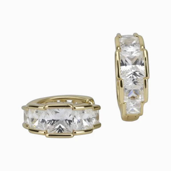 Aretes Huggies De Oro Piedra Blanca