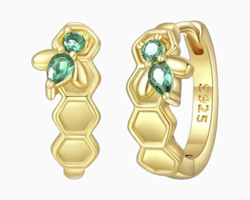 Aretes Huggies De Plata Abeja En Panal