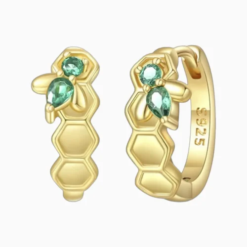 Aretes Huggies De Plata Abeja En Panal