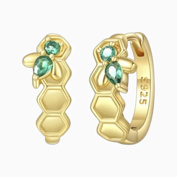 Aretes Huggies De Plata Abeja En Panal