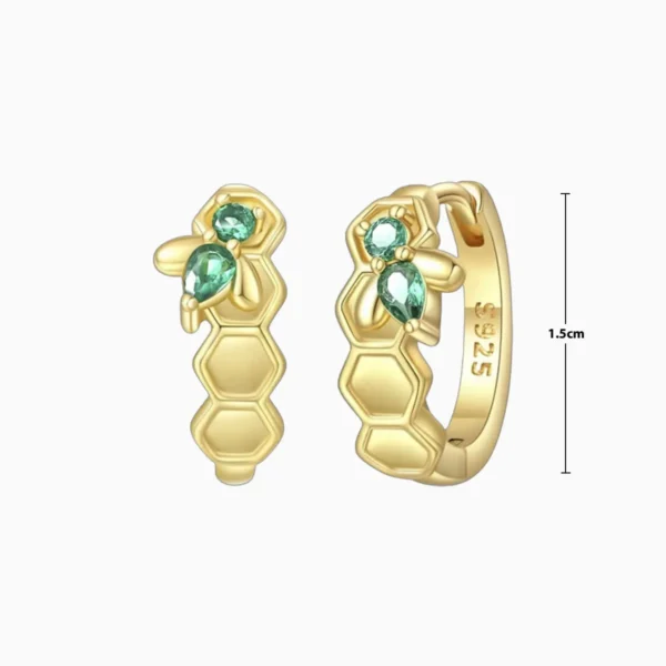 Aretes Huggies De Plata Abeja En Panal