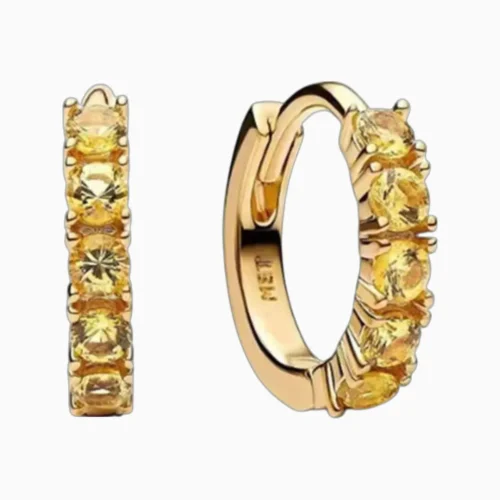 Aretes Huggies De Plata Abrazo Amarillo