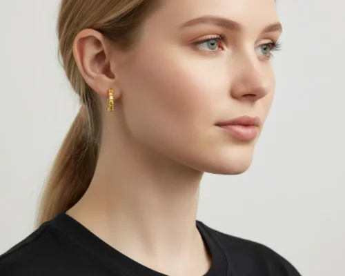 Aretes Huggies De Plata Abrazo Amarillo