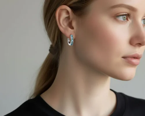 Aretes Huggies De Plata Abrazo Azul