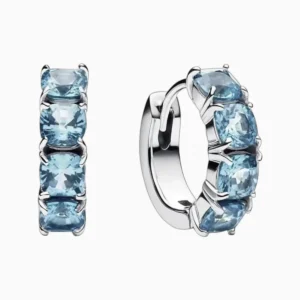 Aretes Huggies De Plata Aro Plateado Azul
