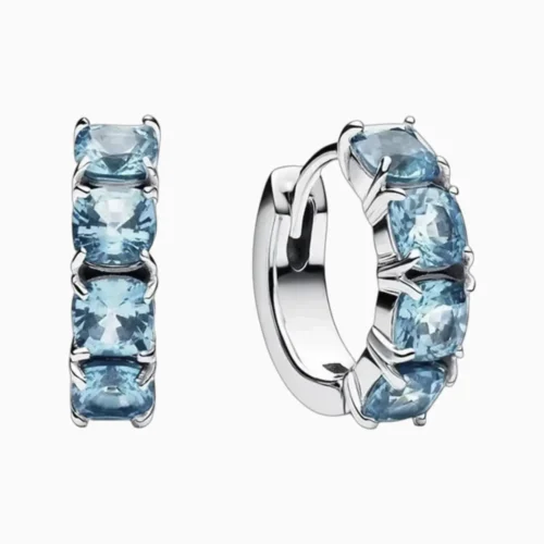 Aretes Huggies De Plata Aro Plateado Azul