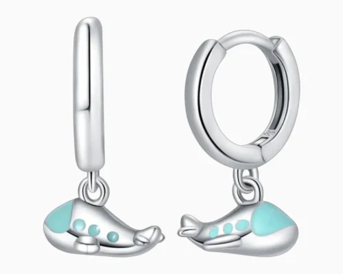 Aretes Huggies De Plata Avion En Vuelo