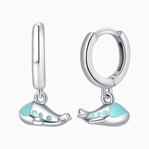 Aretes Huggies De Plata Avion En Vuelo