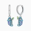 Aretes Huggies De Plata Camaleon Azul
