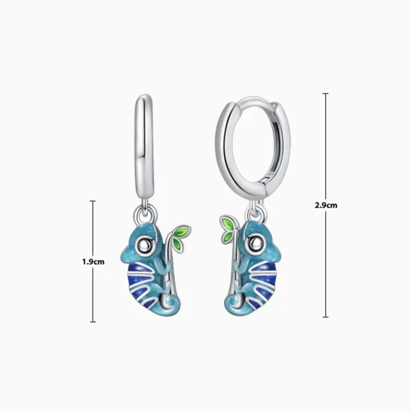 Aretes Huggies De Plata Camaleon Azul