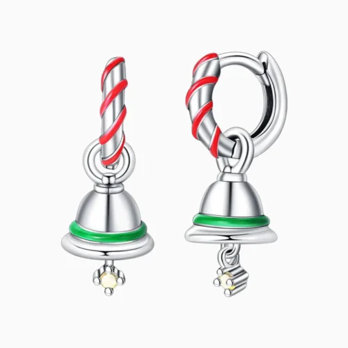 Aretes Huggies De Plata Campana Navideña