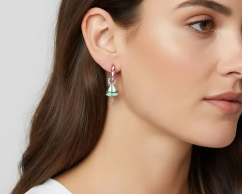 Aretes Huggies De Plata Campana Navideña