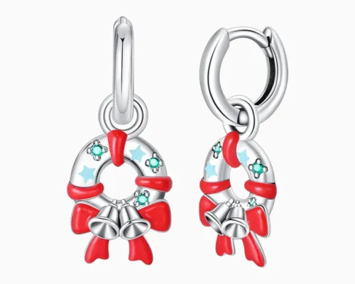 Aretes Huggies De Plata Corona Navideña