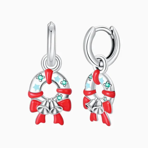 Aretes Huggies De Plata Corona Navideña