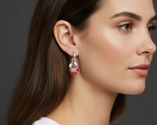 Aretes Huggies De Plata Corona Navideña