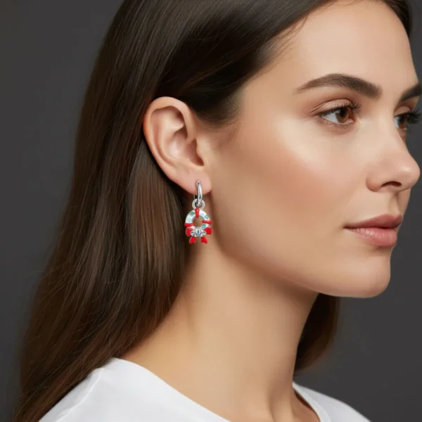 Aretes Huggies De Plata Corona Navideña