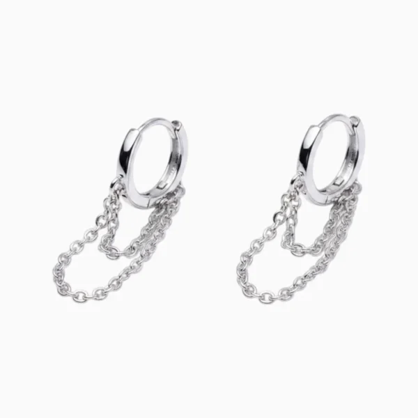 Aretes Huggies De Plata Doble Cadena