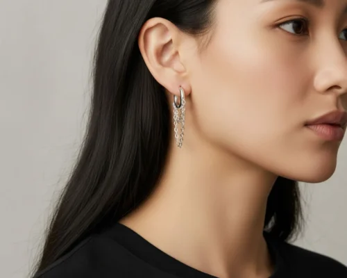 Aretes Huggies De Plata Doble Cadena