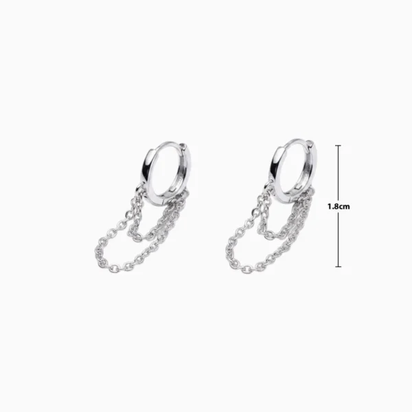 Aretes Huggies De Plata Doble Cadena