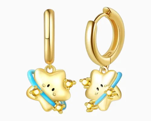 Aretes Huggies De Plata Estrella Feliz