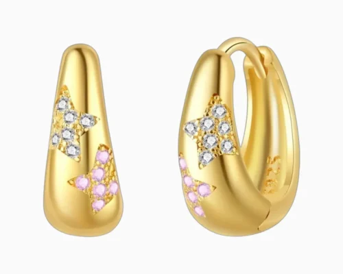 Aretes Huggies De Plata Estrellas Brillantes